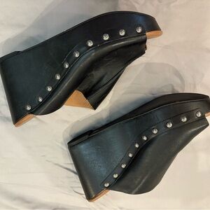 Studded Black Wedge Sandals